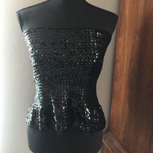 80's Vintage Black Sequin Strapless Top